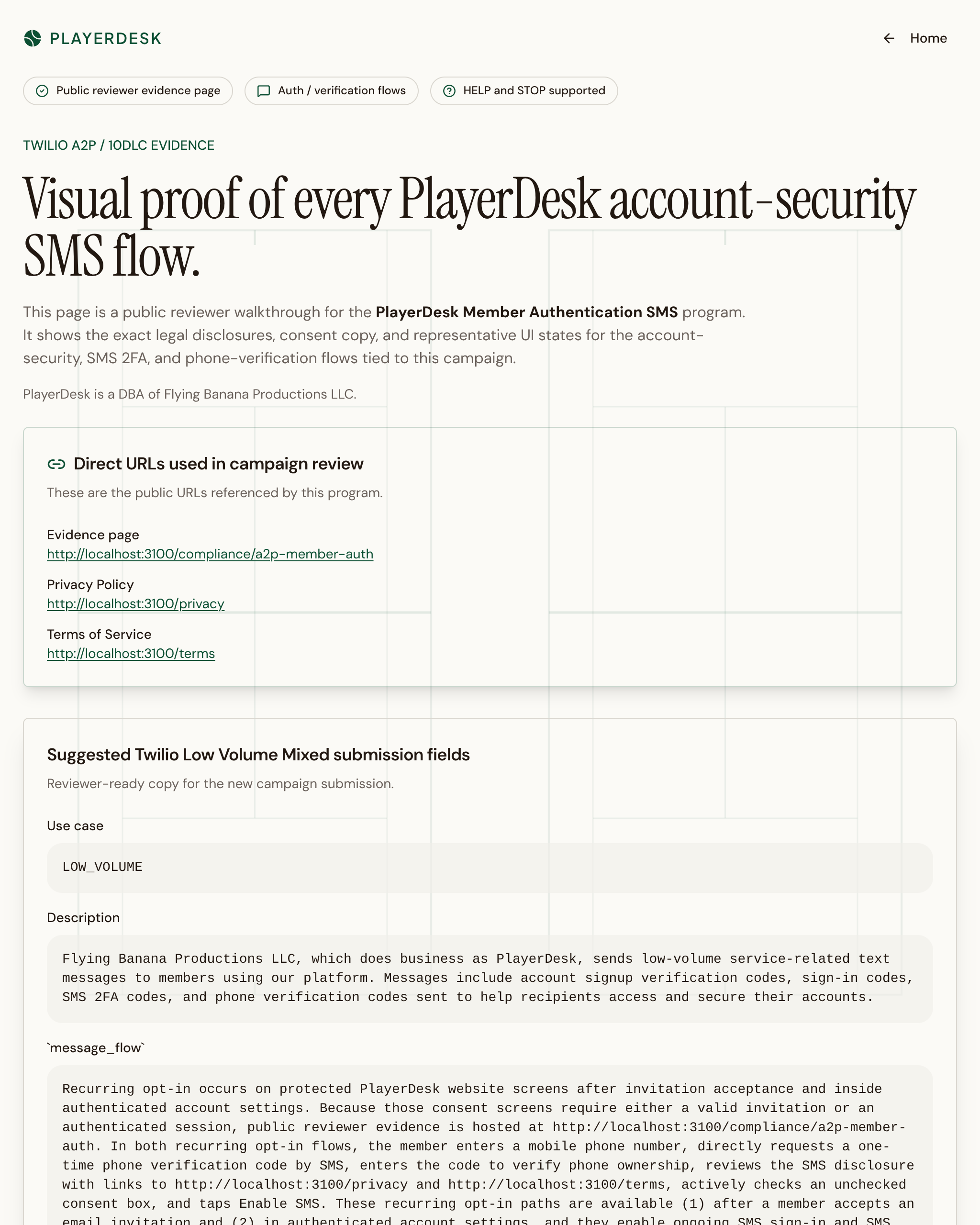 10DLC compliance evidence page
